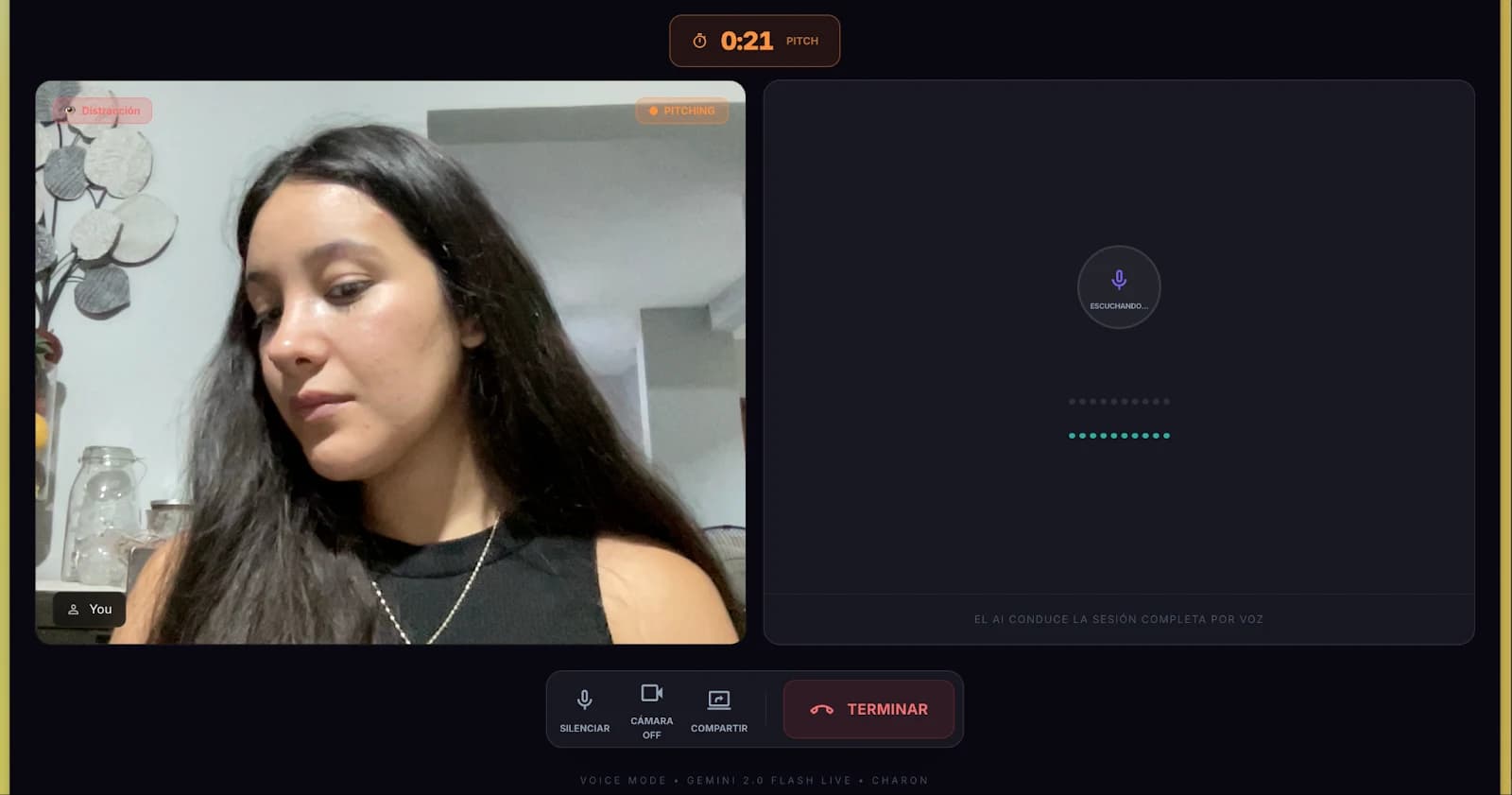 PitchPilot detecting a distraction during a live simulation